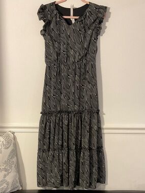 NY Collection Black Printed Maxi Dress with Ruffle Sleeves